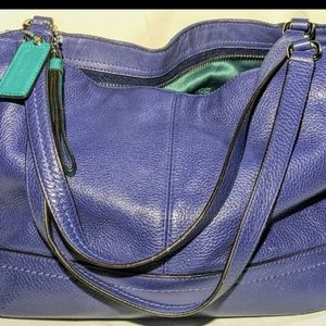Authentic COACH Park Leather Carrie Pebbled Indigo Tote Bag Purse
